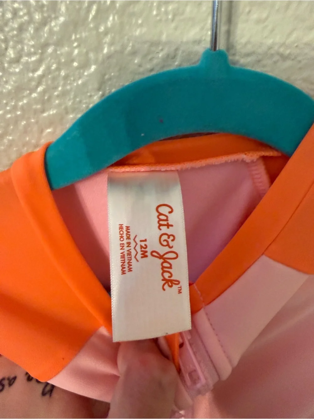 Cat & Jack Girls' Colorblock Long-Sleeve One-Piece Swimsuit - Orange/Pink